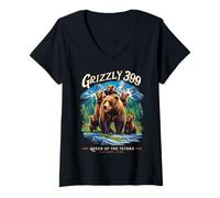 Femme Grizzly 399 Bear Lovers Queen of The Tetons National Park T-Shirt avec Col en V