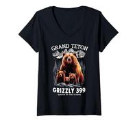 Femme Grizzly 399 Bear Lovers Queen of The Tetons National Park T-Shirt avec Col en V