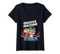 Femme Groove Machine Écureuil Dj Amusant T-Shirt avec Col en V