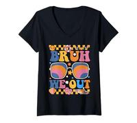 Femme Groovy Bruh We Out Teachers Joyeux dernier jour d'école T-Shirt avec Col en V