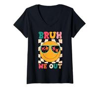 Femme Groovy Bruh We Out Teachers Joyeux dernier jour d'école T-Shirt avec Col en V