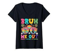 Femme Groovy Bruh We Out Teachers Joyeux dernier jour d'école T-Shirt avec Col en V