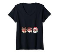 Femme Groovy Christmas Black Claus Père Noël Africain Renne Bonhomme de Neige T-Shirt avec Col en V