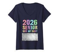 Femme Groovy Class of 2026 Seniors Sign My Shirt Annuaire 12 Ans T-Shirt avec Col en V