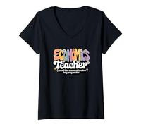 Femme Groovy Economics Teacher Money Finance Rentrée à l'école T-Shirt avec Col en V