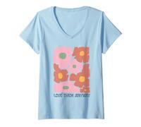 Femme Groovy Floral Love Them Anyway Rétro Esthétique T-Shirt avec Col en V