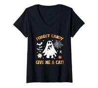 Femme Groovy Forget Candy Give Me A Cat Ghost Tenant Un Chat Noir T-Shirt avec Col en V