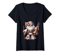 Femme Groovy Hippie GNOME Graphic for Music Teacher Funny Violin T-Shirt avec Col en V