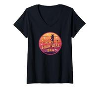Femme Groovy in My Show Girl Era Retro Aesthetic Quote T-Shirt avec Col en V