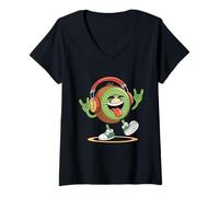 Femme Groovy Kiwi Casque Audio Rock on T-Shirt avec Col en V