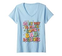 Femme Groovy Retro Funny sur Mon Chemin pour Prendre de Mauvaises décisions en Vacances T-Shirt avec Col en V