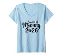 Femme Grossesse révélant bientôt Maman 2026 bébé T-Shirt avec Col en V