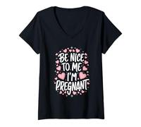 Femme Grossesse Sois Gentille avec Moi, Je suis Enceinte, drôle T-Shirt avec Col en V