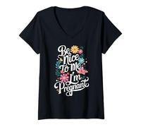 Femme Grossesse Sois Gentille avec Moi, Je suis Enceinte T-Shirt avec Col en V