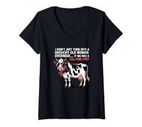 Femme Grouchy Old Woman Cow Full Time Job Funny Tee T-Shirt avec Col en V