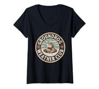 Femme Groundhog Weather Club Punxsutawney Phil Shadow Prévisions T-Shirt avec Col en V