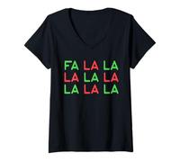 Femme Groupe de Chants de Noël FA la la Falala T-Shirt avec Col en V