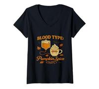 Femme Groupe sanguin Citrouille Spice Funny Halloween Coffee T-Shirt avec Col en V