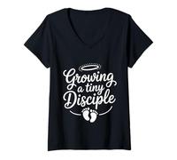 Femme Growing A Tiny Disciple Foi chrétienne de la Grossesse T-Shirt avec Col en V