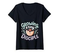 Femme Growing A Tiny Disciple Foi chrétienne de la Grossesse - T-Shirt avec Col en V
