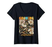 Femme Growing A Tiny Human Floral Baby Grossesse Annonce T-Shirt avec Col en V