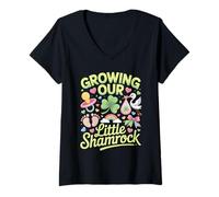 Femme Growing Our Little Shamrock - Pregnancy Announcement Unicorn T-Shirt avec Col en V
