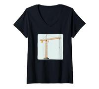 Femme Grue à Tour Jaune pour Les Amateurs de conteneurs et de Construction T-Shirt avec Col en V