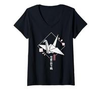 Femme Grue Origami Kawaii Classique - Esthétique Japonaise Sakura T-Shirt avec Col en V