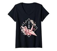 Femme Grue Origami Kawaii - Japonais Sakura Esthétique T-Shirt avec Col en V
