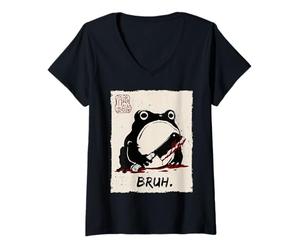 Femme Grumpy Frog Funny Bruh Murderous Frog Anime Japonais T-Shirt avec Col en V