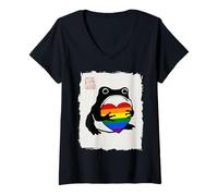 Femme Grumpy Frog Japanese Men Women Pride Month T-Shirt avec Col en V