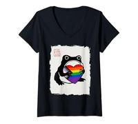 Femme Grumpy Frog Japanese Men Women Pride Month T-Shirt avec Col en V