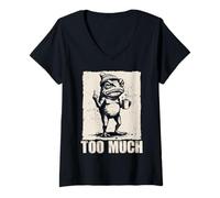 Femme Grumpy Frog Too Much Funny Introvertis Coffee Meme T-Shirt avec Col en V