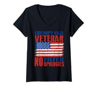 Femme Grumpy Old Veterans Day US Flag Military No Filter Excuses T-Shirt avec Col en V