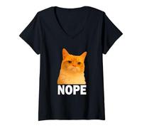 Femme Grumpy Orange Cat Nope Funny Weird Cat Face Meme T-Shirt avec Col en V