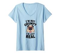 Femme Grumpy Pug Coffee Lover Keeping It Real Sarcastic Dog Humour T-Shirt avec Col en V