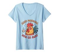 Femme Grumpy Rooster Good Morning Now Go Away Funny Coffee T-Shirt avec Col en V