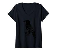 Femme Grunge Corbeau Gothique esthétique Emo Corbeau T-Shirt avec Col en V