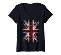 Femme Grunge Union Jack Graffiti Punk Style Drapeau britannique T-Shirt avec Col en V