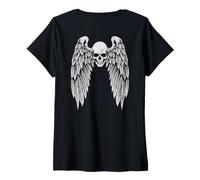 Femme Grunge Wings Angel on Back Skull y2k 2000s Goth Emo Harajuku T-Shirt avec Col en V