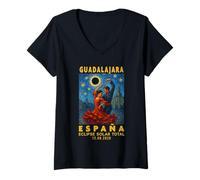 Femme Guadalajara, España Eclipse Solar Total 2026 T-Shirt avec Col en V