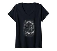 Femme Guan YU Dieu Chinois Tonnerre et trône de Nuage T-Shirt avec Col en V