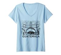 Femme Guatemala Antigua Santa Catalina Arch and Agua Volcano T-Shirt avec Col en V