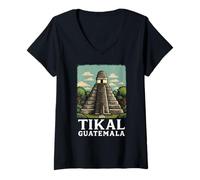 Femme Guatemala Tikal Chapin Atitlan Maya Retro Guate Quetzal 502 T-Shirt avec Col en V