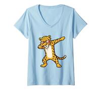 Femme Guépard Rapide avec Lunettes de Soleil T-Shirt avec Col en V