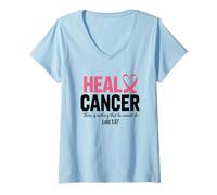Femme Guérir Le Cancer Amour Force Courage Unité T-Shirt avec Col en V