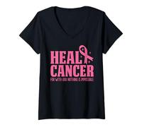 Femme Guérir Le Cancer pour avec Dieu, Rien n'est Impossible Cancer du Sein T-Shirt avec Col en V