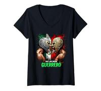 Femme Guerrero Lucha Libre Mexicain Combat T-Shirt avec Col en V