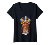 Femme Guerrier aztèque civilisation aztèque Guerrier Maya Culture T-Shirt avec Col en V