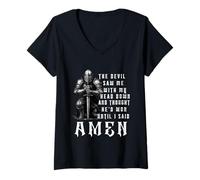 Femme Guerrier Chrétien Chevalier Templier Armure de Dieu T-Shirt avec Col en V